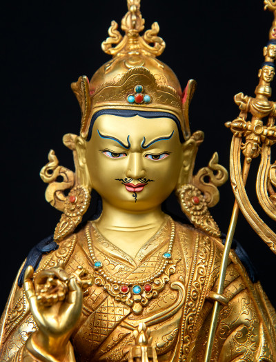 Guru Padmasambhava- 12 inch 24k Full-gold antique 