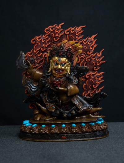 Two-armed Mahakala- 8 inch Copper two-toned antique