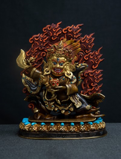 Two-armed Mahakala- 8 inch 24k Part-gold two-toned antique