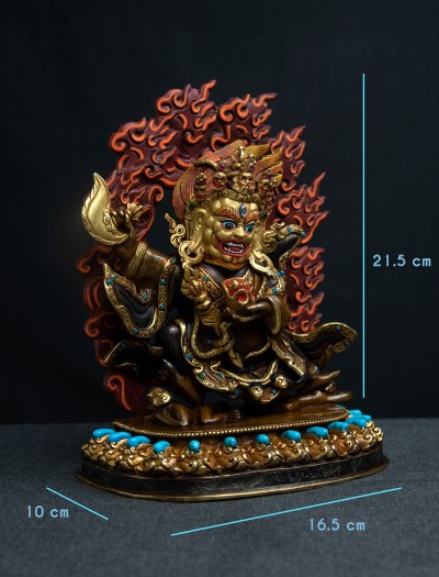 Two-armed Mahakala- 8 inch 24k Part-gold two-toned antique