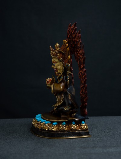 Two-armed Mahakala- 8 inch 24k Part-gold two-toned antique