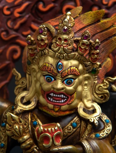 Two-armed Mahakala- 8 inch 24k Part-gold two-toned antique