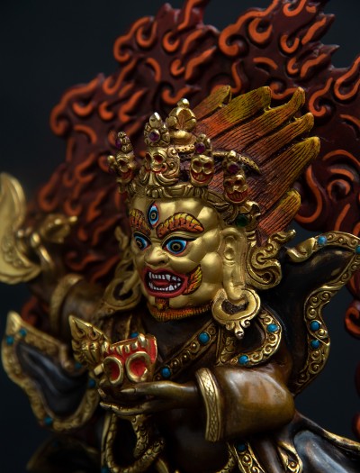 Two-armed Mahakala- 8 inch 24k Part-gold two-toned antique