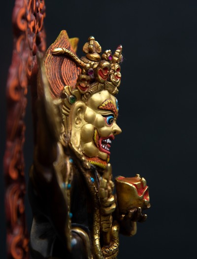 Two-armed Mahakala- 8 inch 24k Part-gold two-toned antique