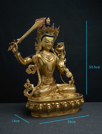Manjushri- 12 inch Full-gold antique 1.2