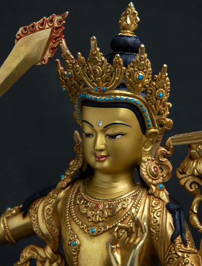 Manjushri- 12 inch Full-gold antique 1.2
