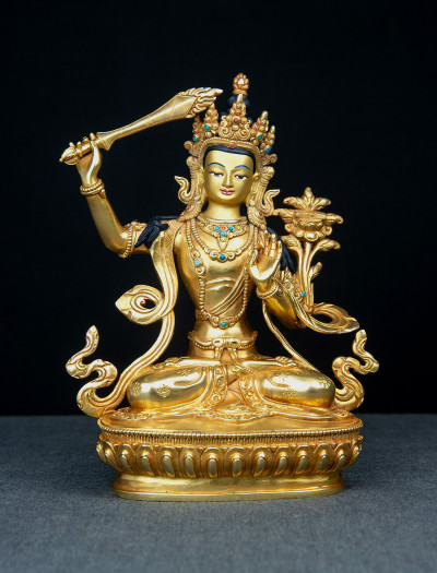 Manjushri- 8 inch 24k Full-gold antique (2.1)