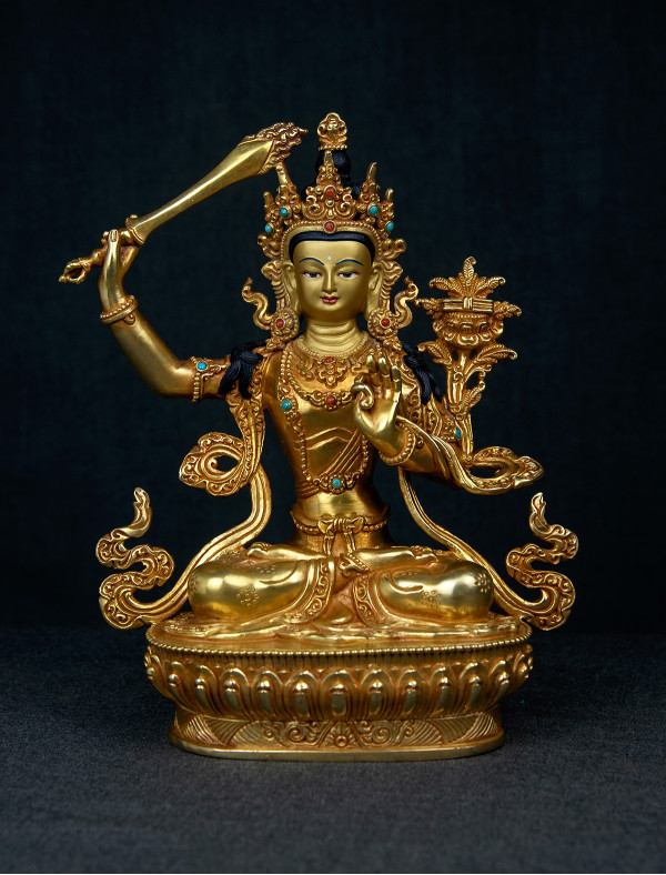 Manjushri- 8 inch 24k Full-gold antique