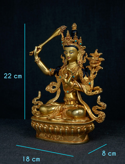 Manjushri- 8 inch 24k Full-gold antique