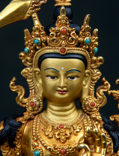 Manjushri- 8 inch 24k Full-gold antique