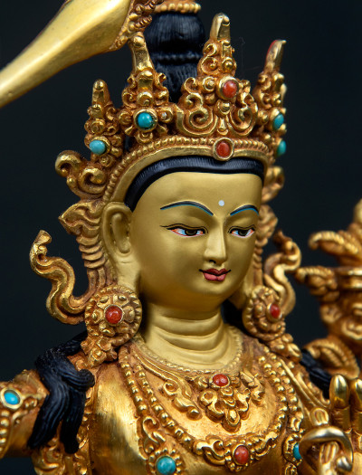 Manjushri- 8 inch 24k Full-gold antique