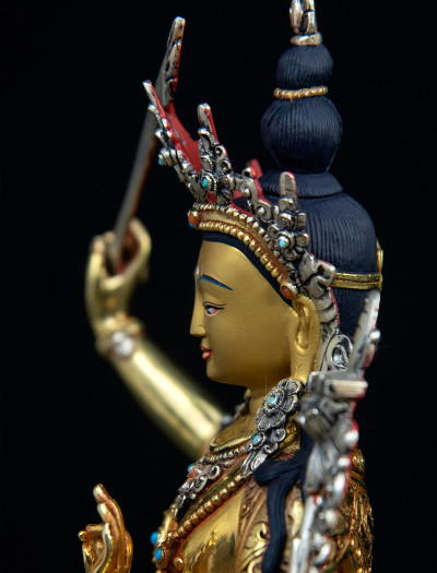 Manjushri- Double lotus- 9 inch 24k Full-gold antique