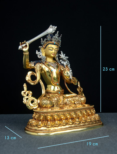 Manjushri- Double lotus- 9 inch 24k Full-gold antique