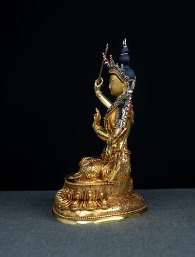 Manjushri- Double lotus- 9 inch 24k Full-gold antique