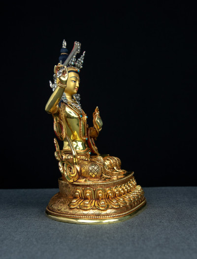 Manjushri- Double lotus- 9 inch 24k Full-gold antique