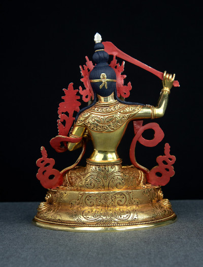 Manjushri- Double lotus- 9 inch 24k Full-gold antique