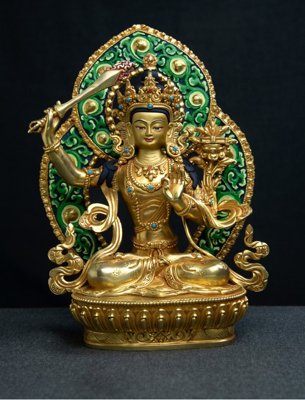 Manjushri- 8 inch Halo 24k Full-gold antique