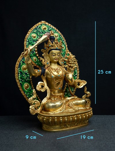 Manjushri- 8 inch Halo 24k Full-gold antique