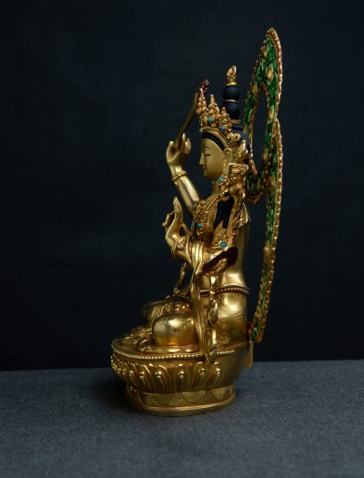 Manjushri- 8 inch Halo 24k Full-gold antique