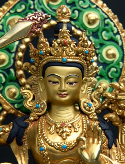 Manjushri- 8 inch Halo 24k Full-gold antique