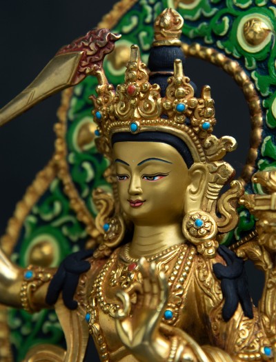 Manjushri- 8 inch Halo 24k Full-gold antique