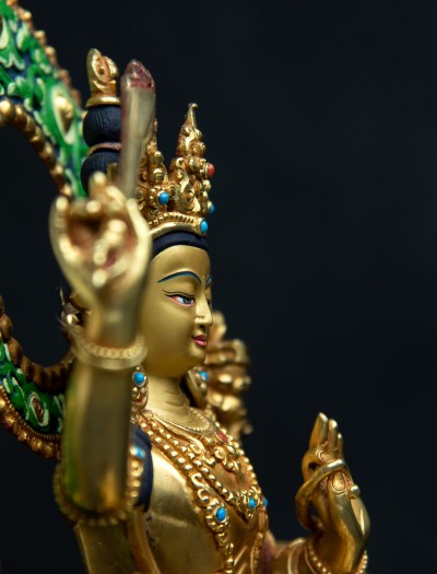Manjushri- 8 inch Halo 24k Full-gold antique