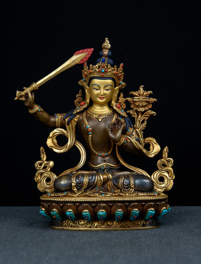 Manjushri- 8 inch 24k Part-gold Two-toned antique (2.1)
