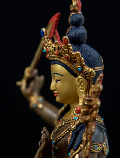 Manjushri- 8 inch 24k Part-gold Two-toned antique (2.1)