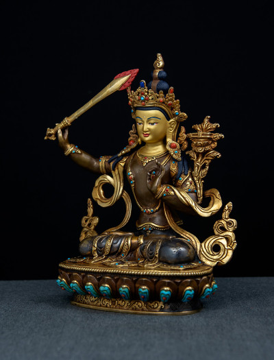 Manjushri- 8 inch 24k Part-gold Two-toned antique (2.1)