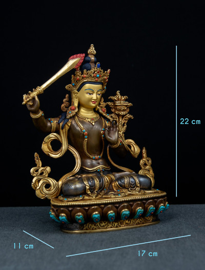 Manjushri- 8 inch 24k Part-gold Two-toned antique (2.1)