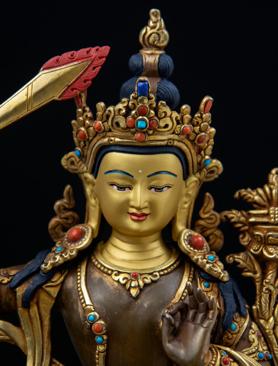 Manjushri- 8 inch 24k Part-gold Two-toned antique (2.1)