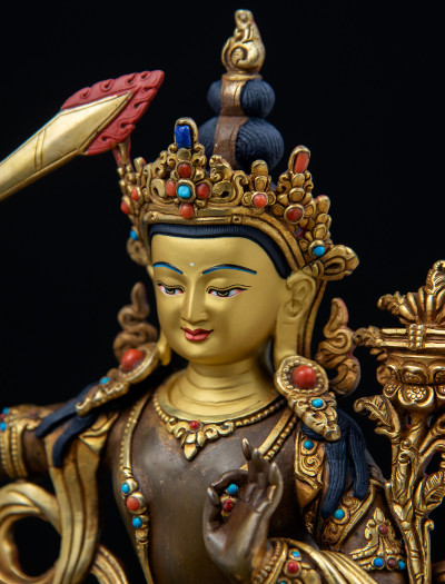 Manjushri- 8 inch 24k Part-gold Two-toned antique (2.1)