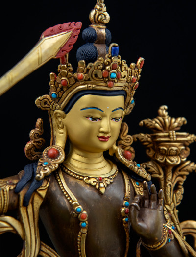 Manjushri- 8 inch 24k Part-gold Two-toned antique (2.1)