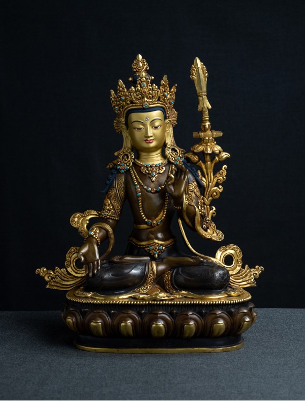 White Manjushri- 12 inch 24k Part-gold two-toned antique