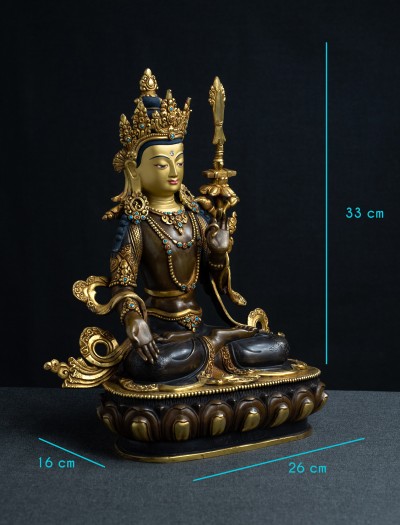 White Manjushri- 12 inch 24k Part-gold two-toned antique