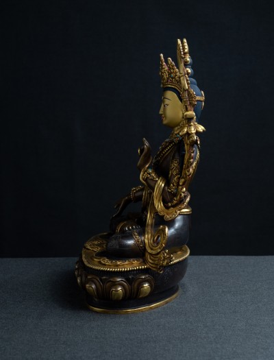 White Manjushri- 12 inch 24k Part-gold two-toned antique