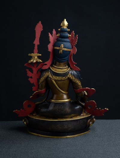 White Manjushri- 12 inch 24k Part-gold two-toned antique