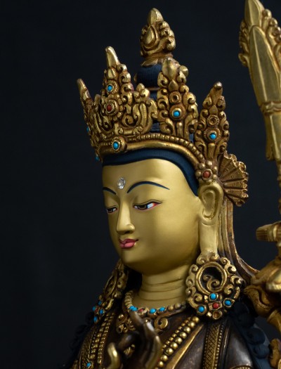 White Manjushri- 12 inch 24k Part-gold two-toned antique