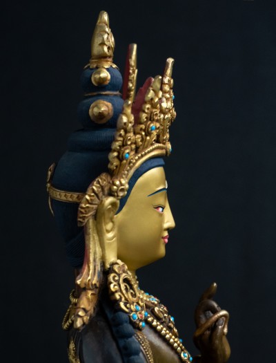 White Manjushri- 12 inch 24k Part-gold two-toned antique