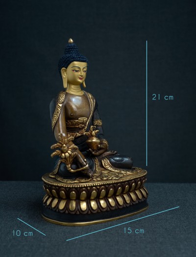 Medicine Buddha 8 inch Double lotus Part-gold two-toned antique