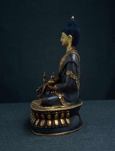 Medicine Buddha 8 inch Double lotus Part-gold two-toned antique