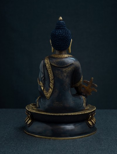 Medicine Buddha 8 inch Double lotus Part-gold two-toned antique