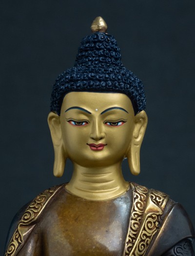 Medicine Buddha 8 inch Double lotus Part-gold two-toned antique