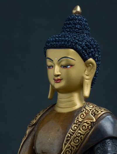 Medicine Buddha 8 inch Double lotus Part-gold two-toned antique