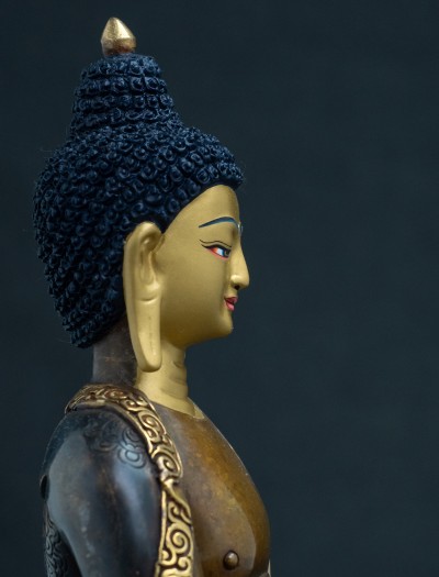 Medicine Buddha 8 inch Double lotus Part-gold two-toned antique