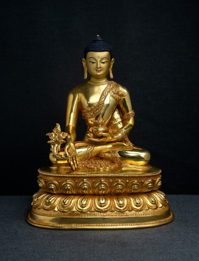 Medicine Buddha- 12 inch Double-lotus- 24k Full-gold antique (2.1)
