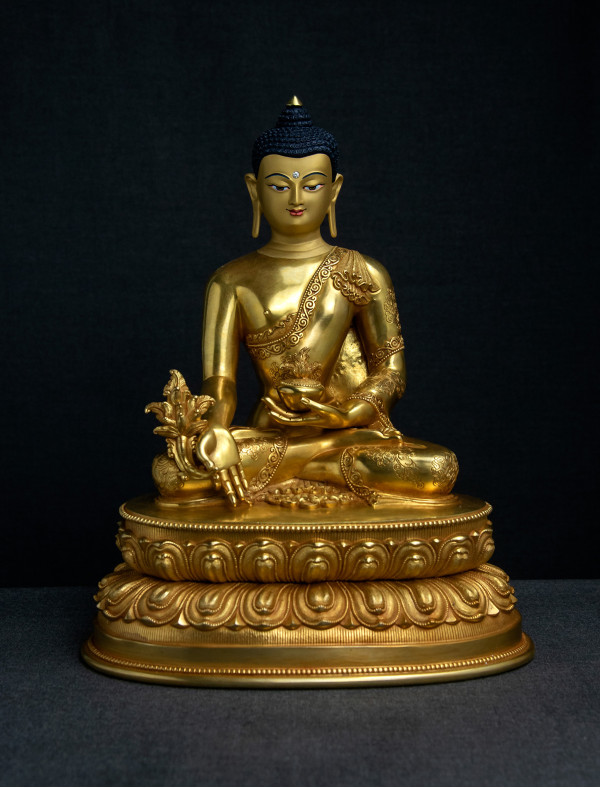 Medicine Buddha- 12 inch Double-lotus- 24k Full-gold antique (2.2)