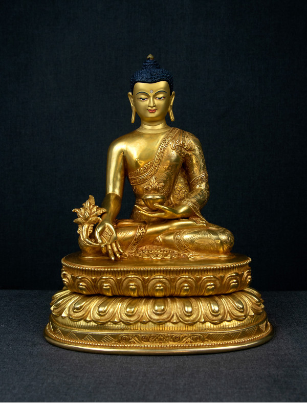 Medicine Buddha- 12 inch Double-lotus- 24k Full-gold antique (2.3)