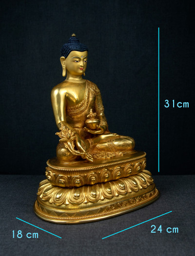 Medicine Buddha- 12 inch Double-lotus- 24k Full-gold antique (2.3)