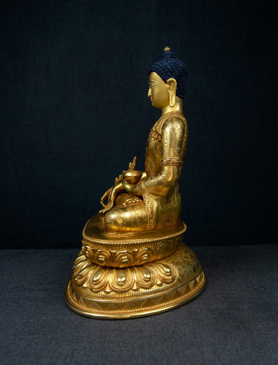 Medicine Buddha- 12 inch Double-lotus- 24k Full-gold antique (2.3)